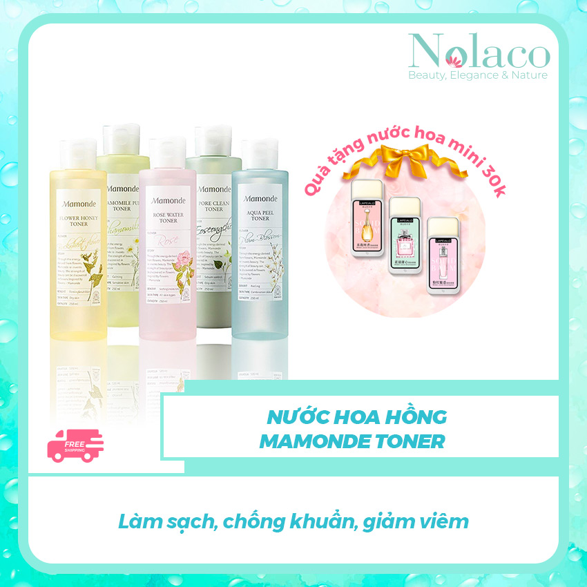 Nước hoa hồng Mamonde Toner + Tặng kèm nước hoa khô mini 30k + Làm sạch, chống khuẩn, giảm viêm + Nước hoa hồng cho da dầu, Nhật Bản + NOLACO