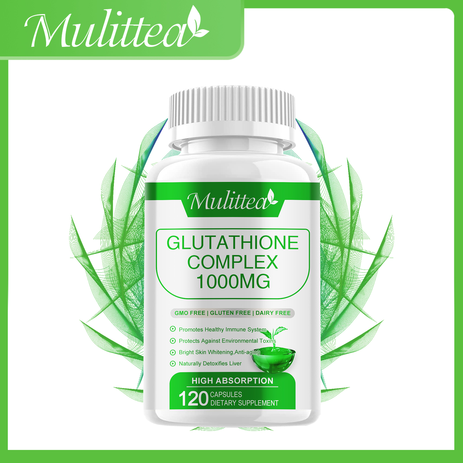 Mulittea Glutathione 1000mg whitening pills with Milk Thistle &amp;Alpha Lipoic Acid Liver Natural Immunity Defense Health Formula &amp; Liver Cleanse