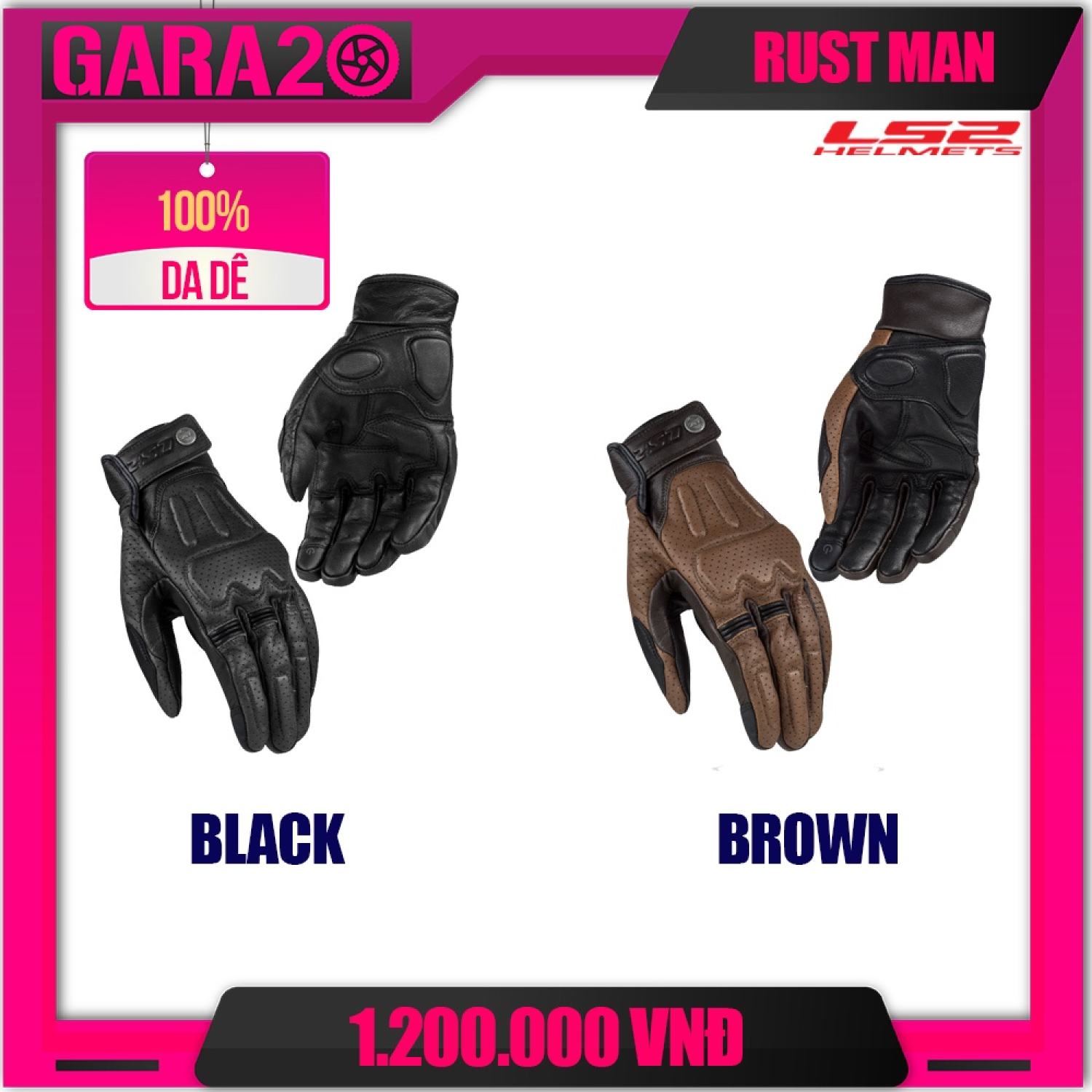 Găng tay ls2 rust man leather dài ngón - gara20