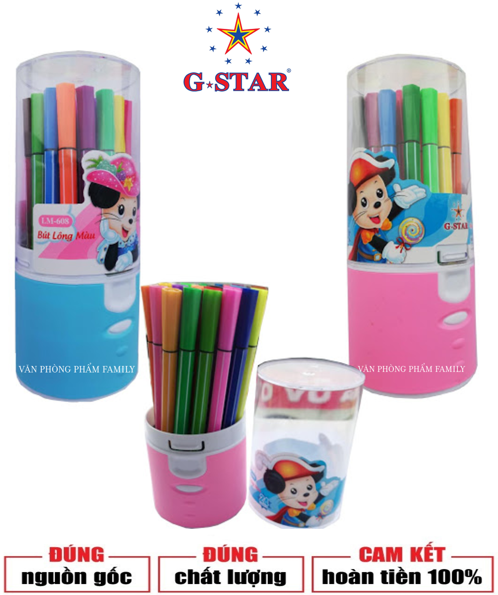 Bút lông màu nước G-STAR ( 12 màu, 18 màu, 24 màu ) lọ bằng nhựa chắc chắn, màu sắc ngộ nghĩnh, khi dùng xong bé có thể cho vào lọ tránh thất lạc màu