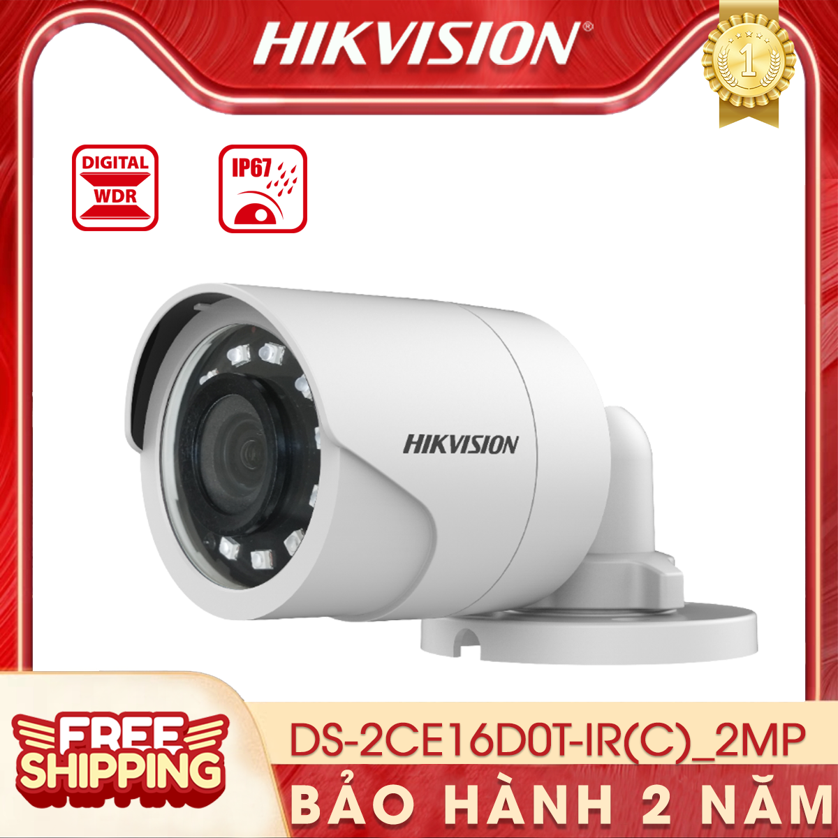 Camera quan sát thân hikvision ds-2ce16d0t-ir | 2mp | full hd | quan sát rõ ngày đêm | hồng ngoại 20m | chống rung