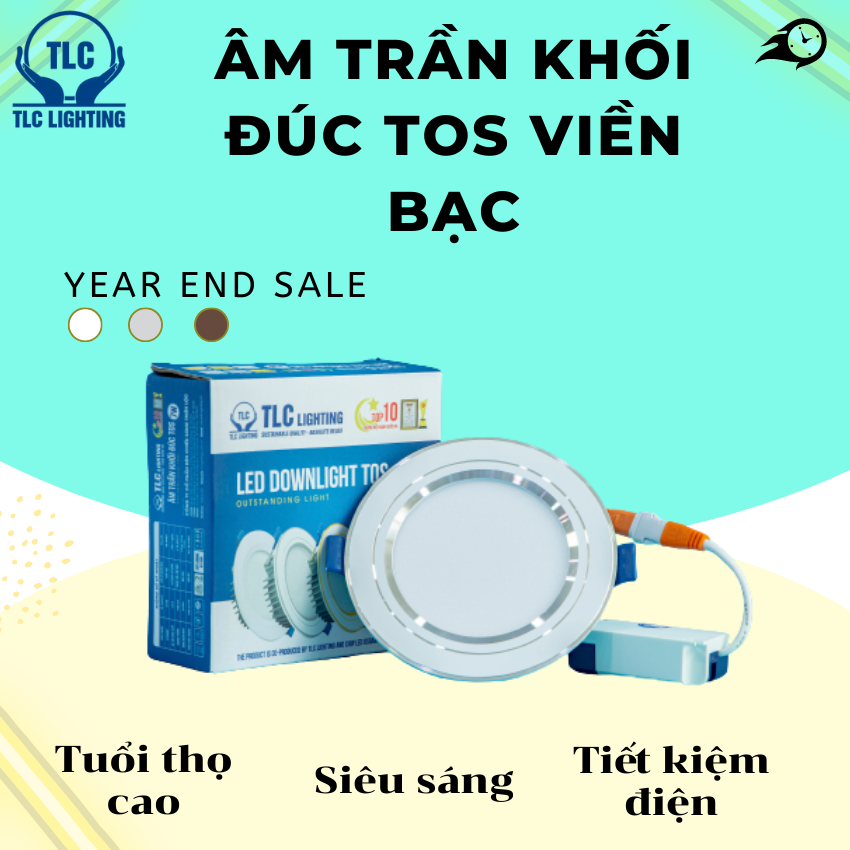 Âm trần khối đúc viền bạc, Đèn led âm trần đổi màu, Đèn khối đúc - Đèn LED Âm Trần Khối Đúc TOS Viền Bạc TLC,  Ánh Sáng Đa Dạng, Tiết Kiệm Điện, Chip LED Osram Tiên Tiến  - Bảo hành uy tín 2 năm