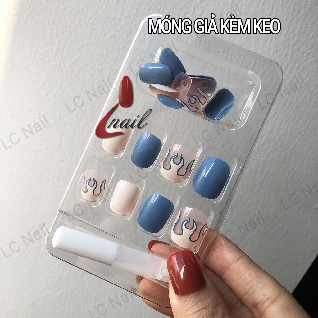 Móng Tay Giả họa tiết ngọn lửa Xanh LCR114 giá rẻ - Hộp Nails 24 Móng Tay , Móng làm sẵn
