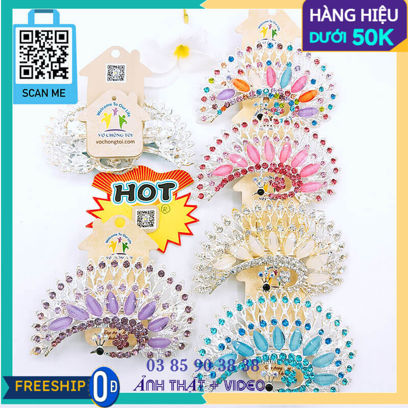 Kẹp tóc nữ Hàn Quốc, cặp tóc pha lê đính đá, phụ kiện nữ 3d nàng công ngọc ngà - thương hiệu Vợ Chồng Tôi