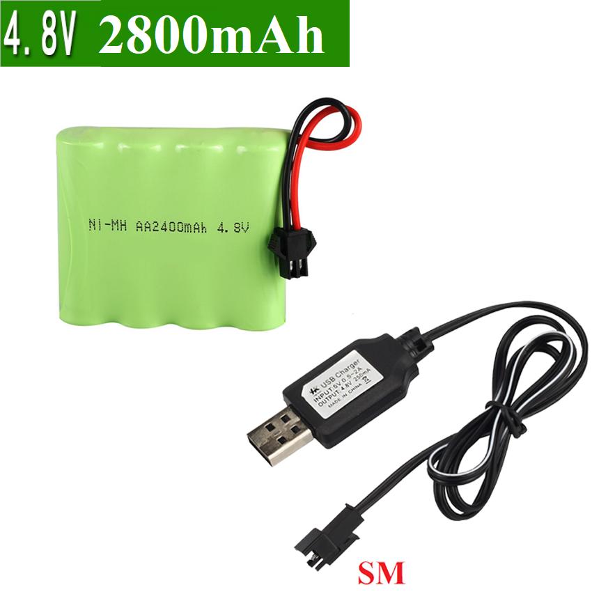 Bộ pin 4.8V 2800mAH kèm dây sạc cổng nối SM dùng cho xe mô hình điều khiển từ xa