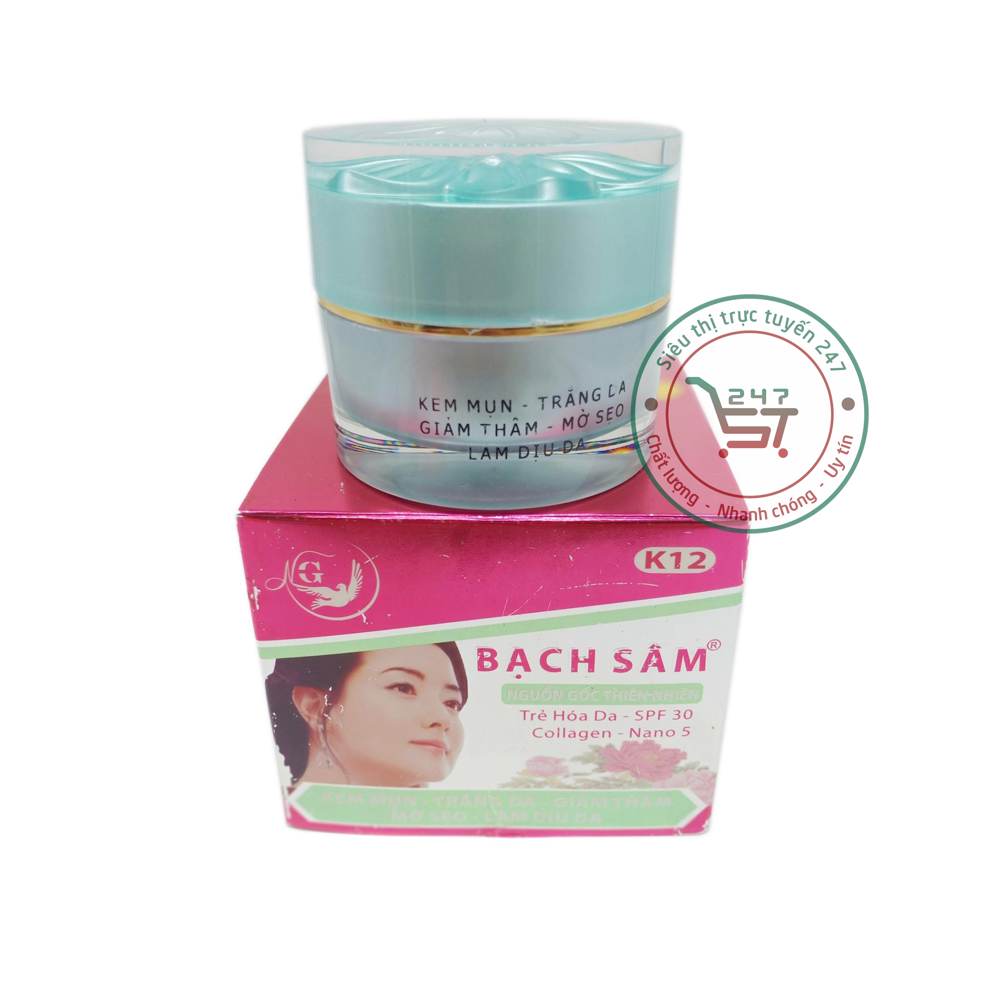 Kem Mụn Trắng da Xóa thâm Liền sẹo Chống dị ứng Bạch sâm K12 30g (Tím Xám)