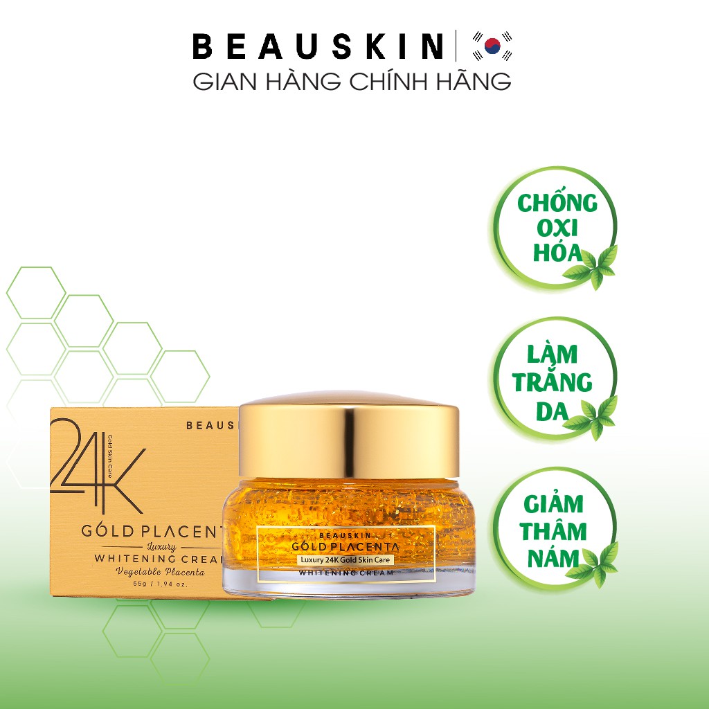 Kem dưỡng ẩm và trắng da tinh thể vàng 24k BEAUSKIN WHITENING LUXURY GOLD PLACENTA 55g - Hàn Quốc Chính Hãng