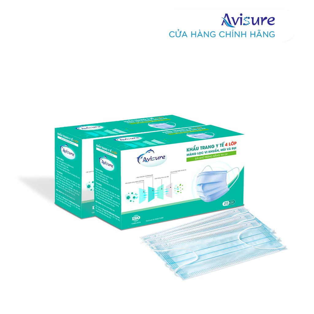 Khẩu trang y tế kháng khuẩn 4 lớp Avisure (Hộp 20 chiếc)
