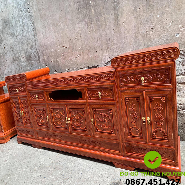 kệ tivi mõ lõm gỗ hương đá