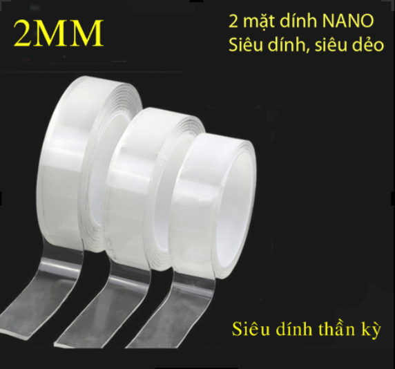 Băng keo (băng dính) 2 mặt nano TRONG SUÔT - SIÊU DÍNH - TÁI SỬ DỤNG