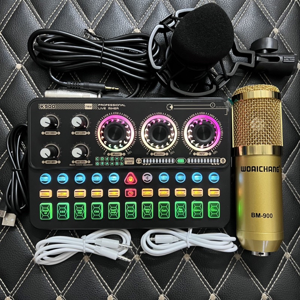 Combo Bộ Mic Thu Âm Livestream Sound Card K900 Mico Thu Âm BM900 Chuyên Thu Âm Thanh Hát Karaoke O