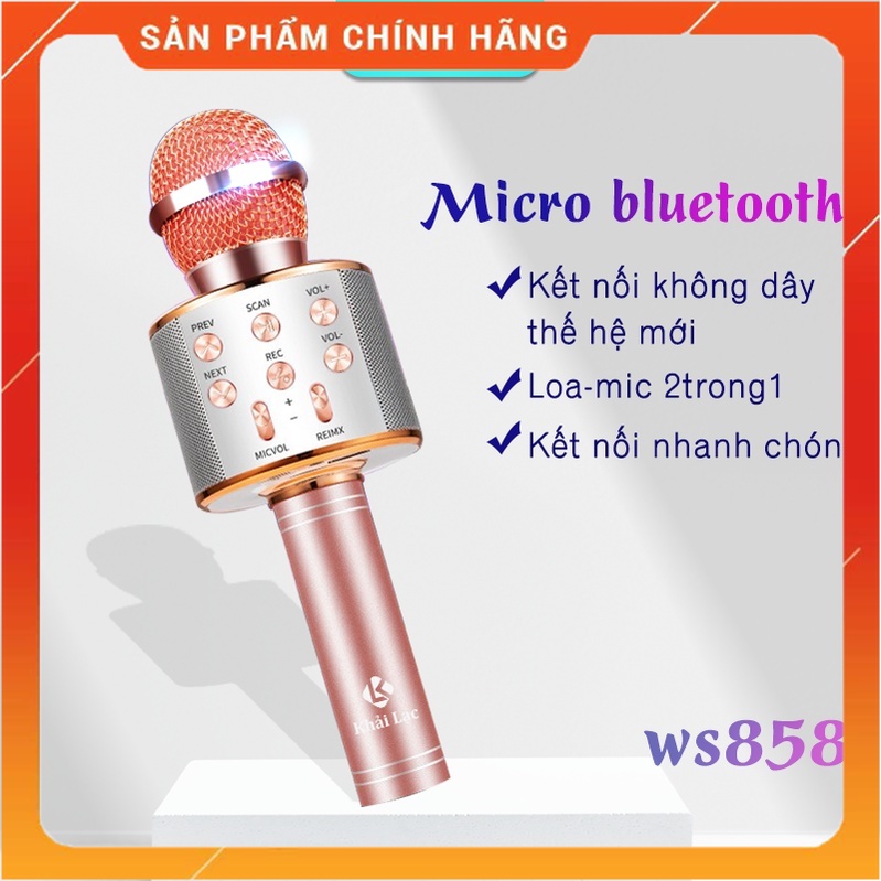 WS858 Mic Hát Karaoke Bluetooth WS-858 Mic hát karaoke micro không dây cài áo mic trợ giảng