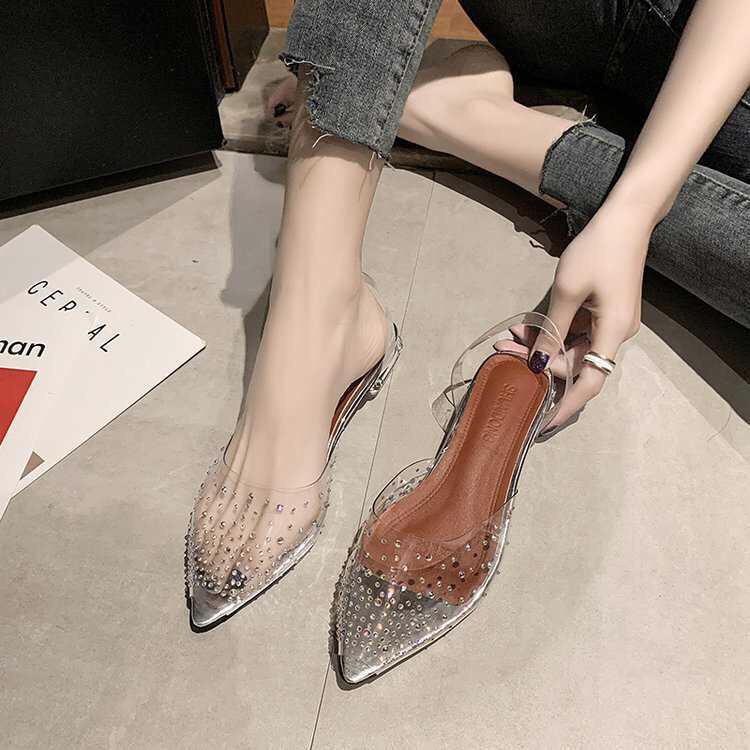 Giày bệt búp bê nữ mũi nhọn quai meca đính đá sang chảnh hàng cao cấp chuẩn đẹp - B31