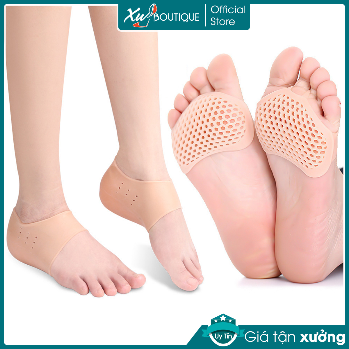 COMBO 2 Cặp Lót ( Bảo Vệ Gót + Xỏ Ngón Silicon ) Tăng Size Giảm Đau Chân Cho Giày Cao Gót Nữ, Giầy Bệt, Giày Da Nam