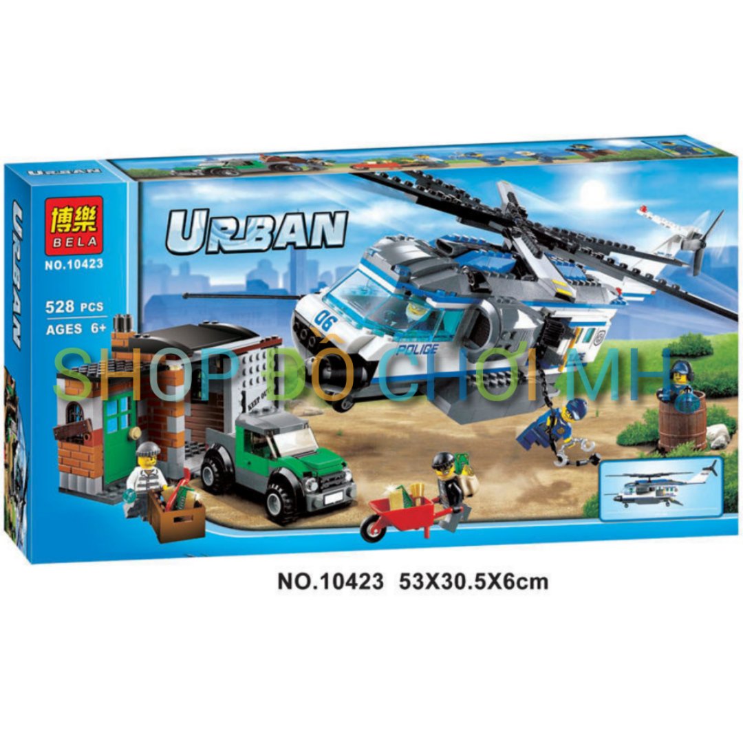 đồ chơi xếp hình lắp ráp bela urban 10423 - 528 chi tiết - bộ sưu tập máy bay trực thăng tuân tra