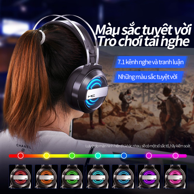 Tai nghe chụp tai máy tính GAMING MC Q9 có đèn LED đổi màuTai nghe có dây gắn trên đầuó mic đàm thoại eadphone chơi game trên laptop headphone chơi game Giao hàng nhan