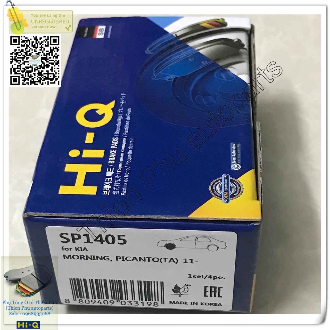 Má phanh chính hãng hi-q cho morning trước + picanto .- bố thắng trước. oem brake pad : 581011ya10, 581011ya20 ,58101a3a00, 581011ya00, 581011ya30