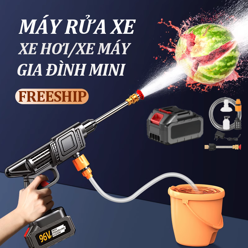 máy rửa xe áp lực cao 1800W máy rửa xe chạy pin vệ sinh ô tô đồ nghề may rua xe gia đình mini máy rửa xe mini