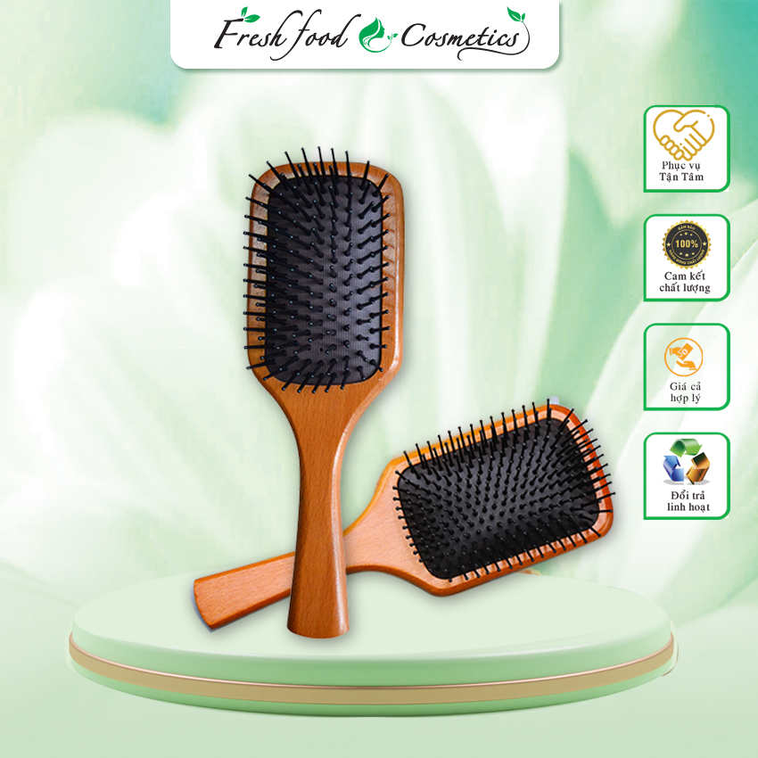 Lược gỗ chải tóc massage da đầu, gỡ rối có đệm khí, chống tĩnh điện - freshfood & cosmetic