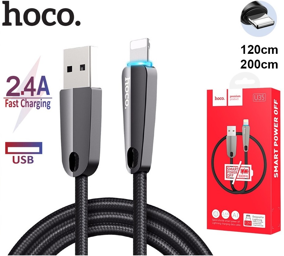 Dây sạc tự ngắt Hoco khi đầy pin cho các dòng iphone và dây dù chống đứt có báo đèn