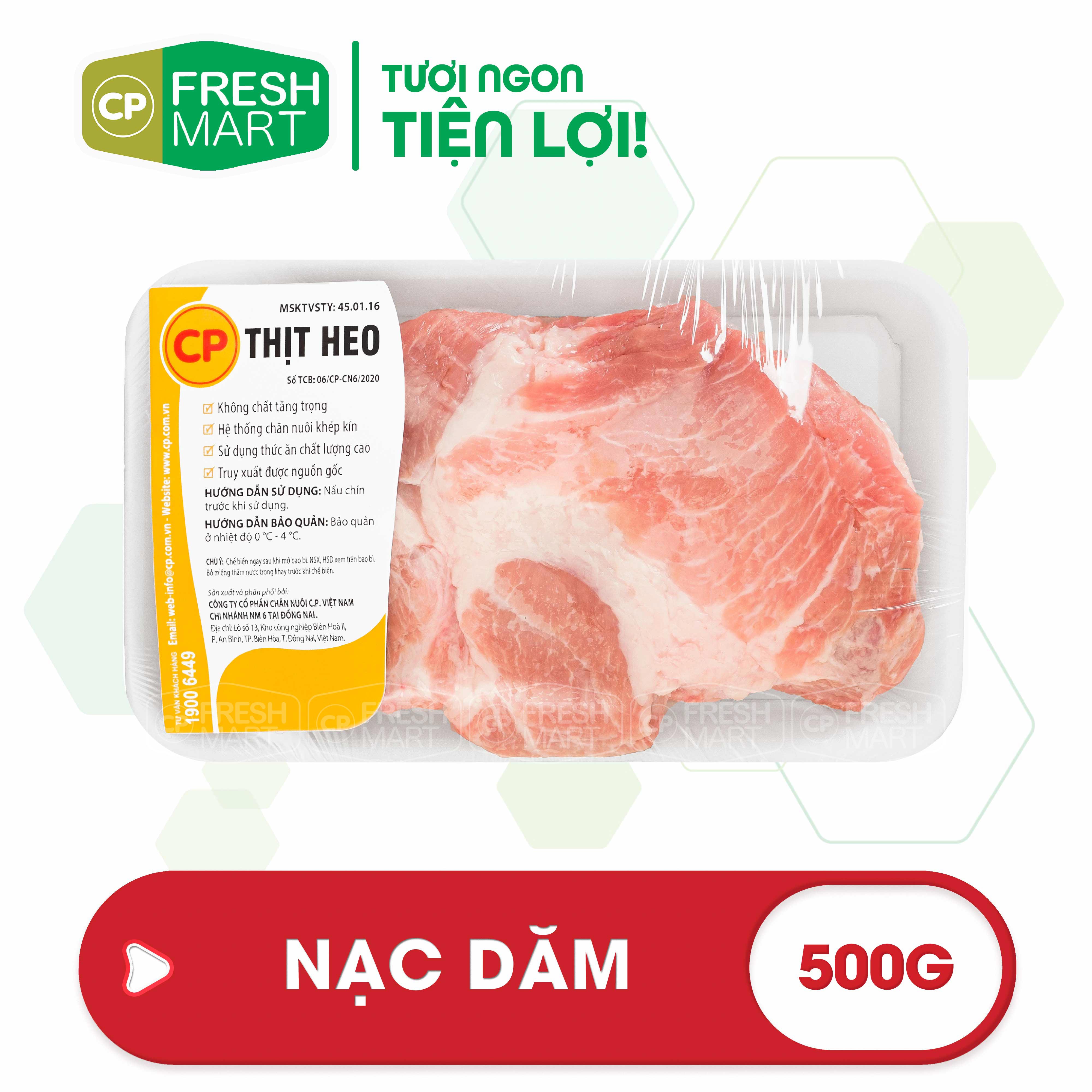 Nạc dăm heo cp 500g - thịt heo cp foods - tươi ngon tiện lợi - cp fresh mart