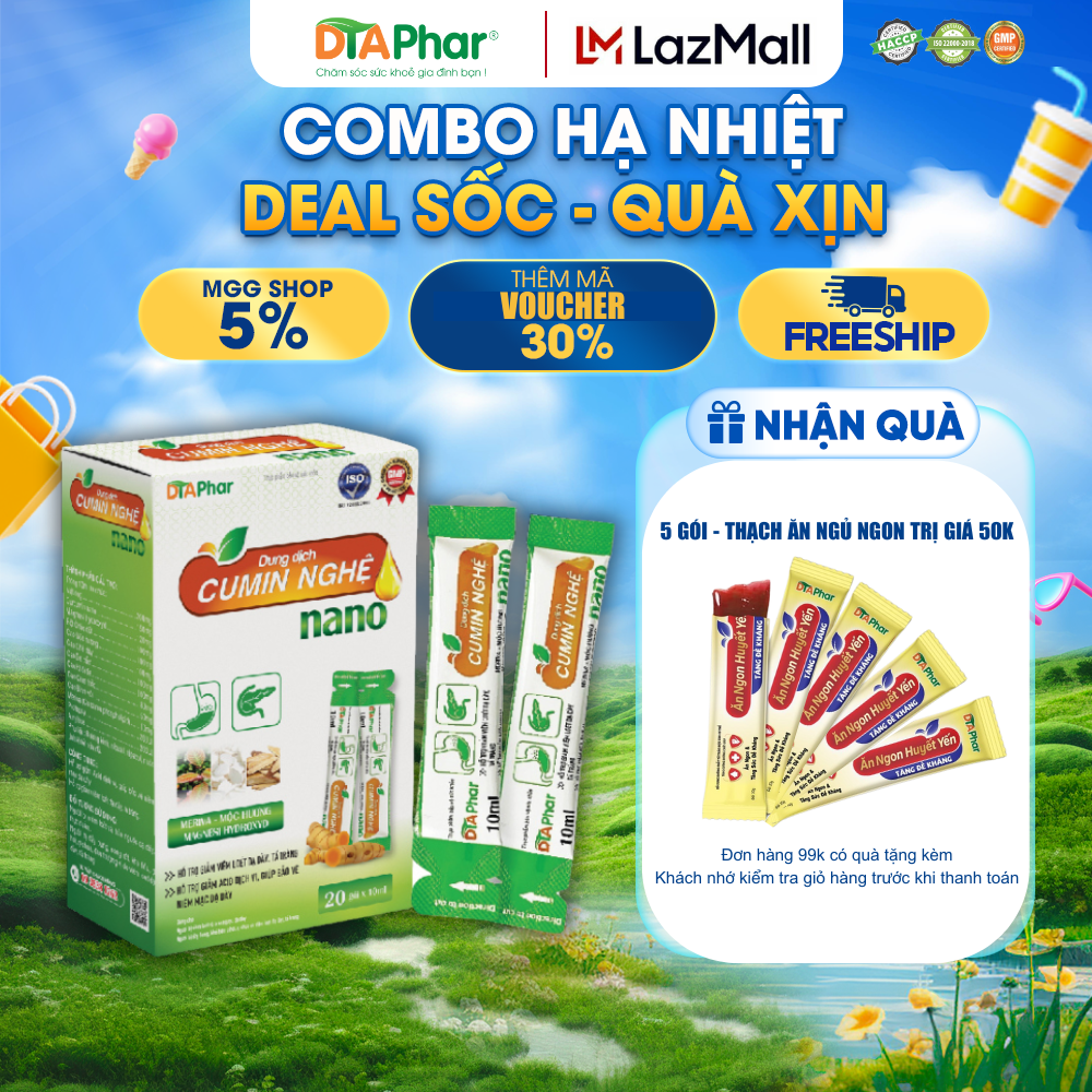 Dung dịch uống cumin nghệ nano giúp bảo vệ niêm mạc dạ dày giảm acid dịch vị hộp 20 gói
