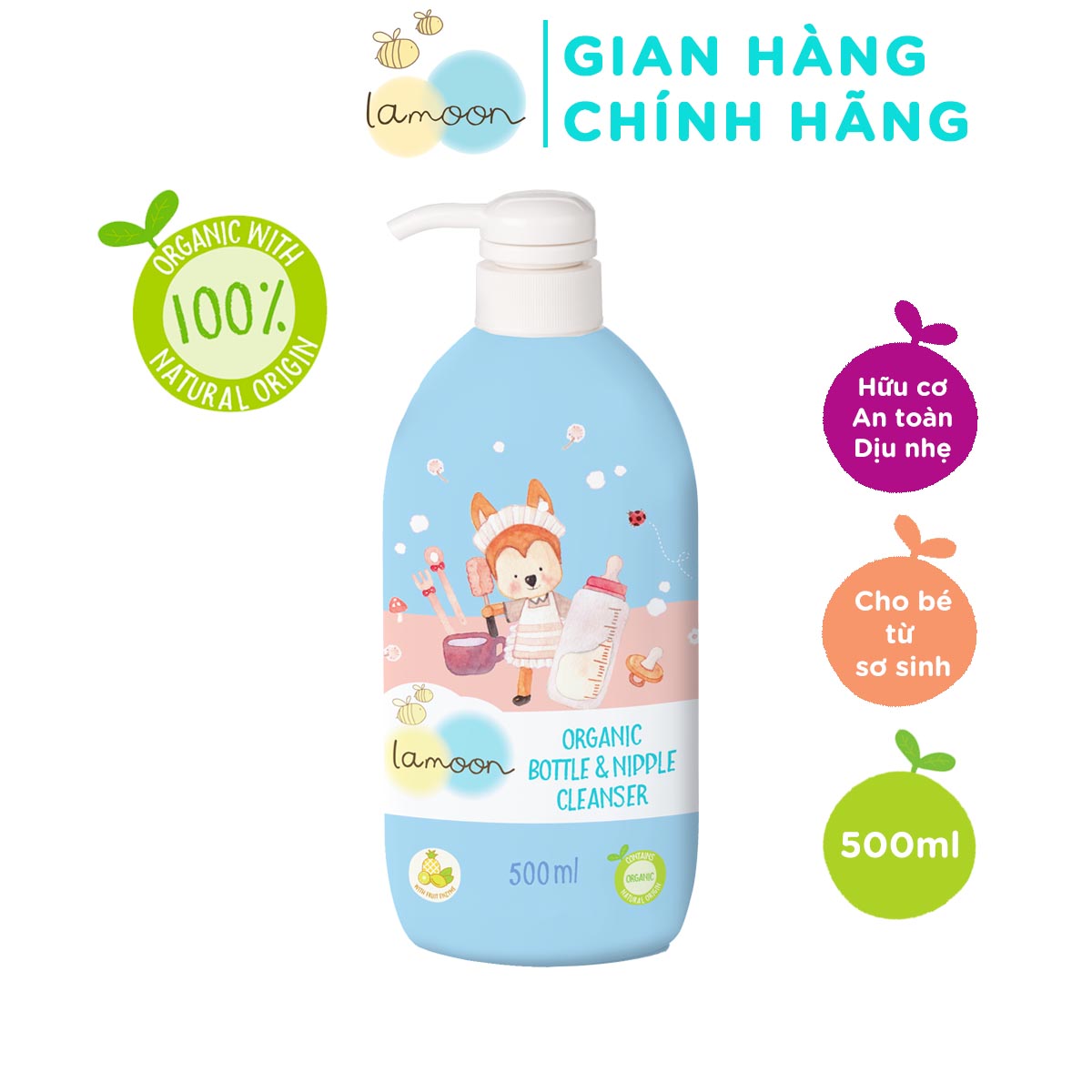 Nước rửa bình sữa organic cho bé lamoon - bình 500ml