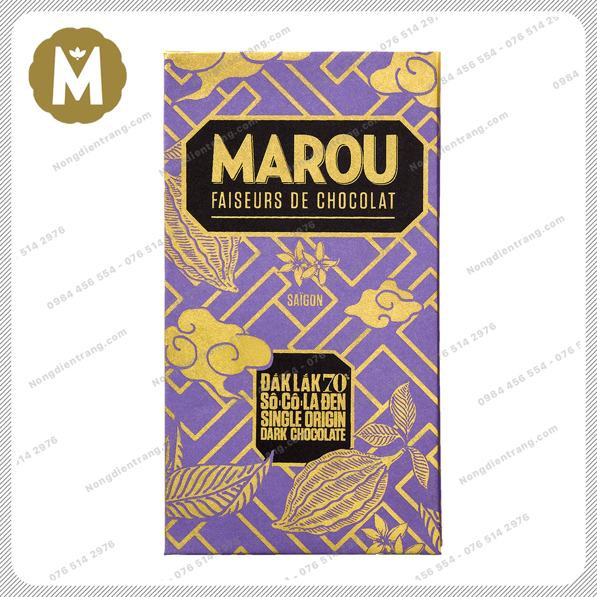 Marou chocolate daklak 70% socola đen - thanh 80g - socola marou đắk lắk 70% cacao vị thơm ngon hấp dẫn