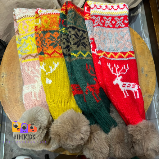 Khăn quàng cổ trẻ em, khăn len cho bé in họa tiết hươu noel dễ thương ấm áp mùa đông kiểu Hàn Quốc K02 Hihikids