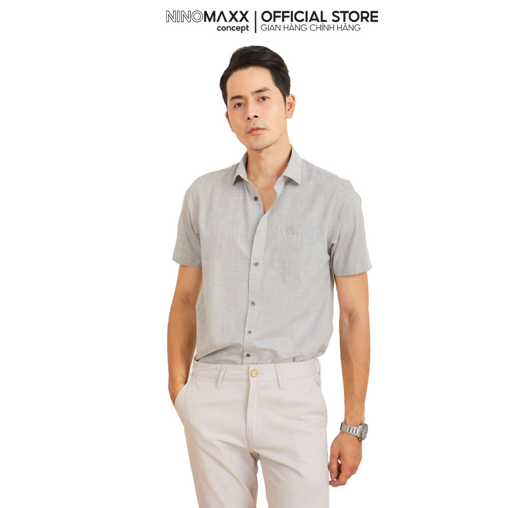 N&m club áo sơ mi nam tay ngắn màu ghi sáng chất liệu bamboo 2105048