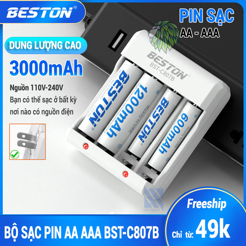 Bộ Sạc Pin AA/AAA Beston Cho Micro Karaoke loa, đồ chơi trẻ em, đồng hồ, thiết bị điện tử, đèn flash, pin máy ảnh, xe điều khiển, đèn pin siêu sáng, loa kẹo kéo, pin sạc dung lượng cao
