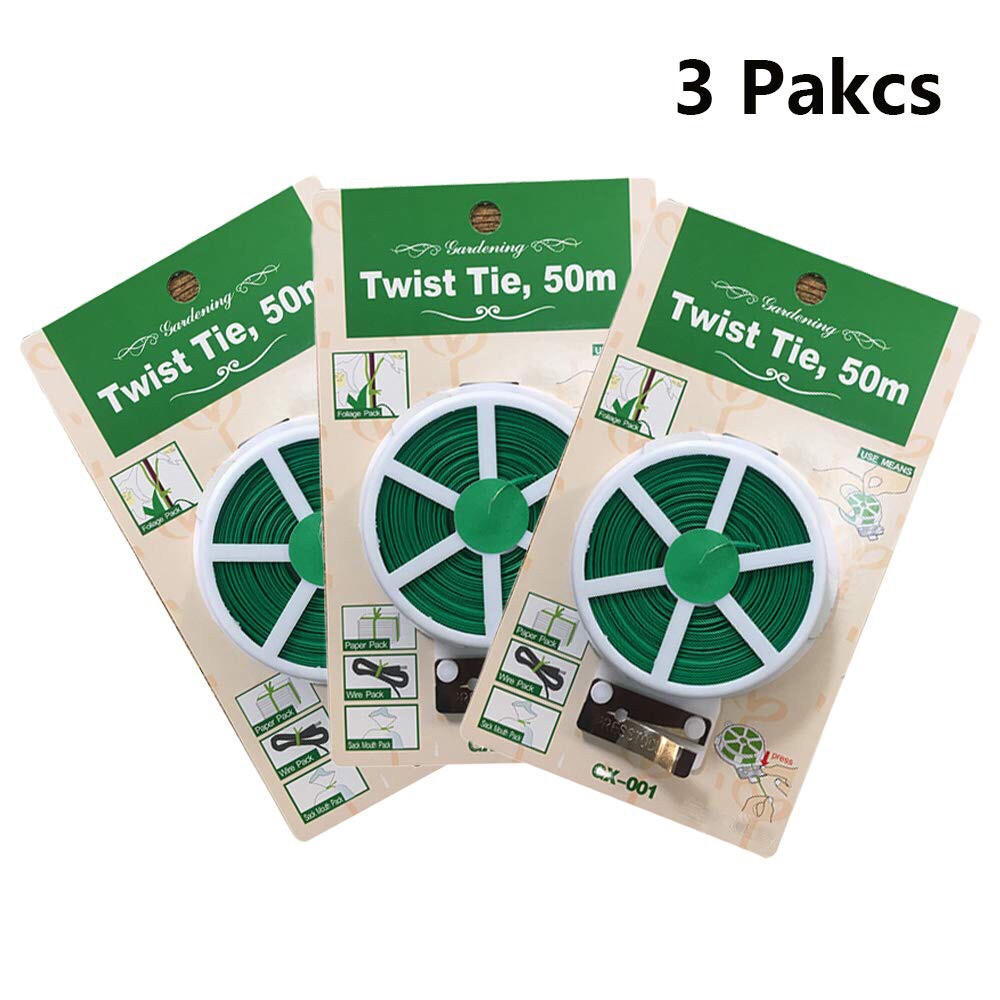 Combo 3 Cuộn dây buộc đồ đa năng Twist Tie GX-001, 50m (Dây nhựa, lõi kẽm), Dây buộc hoa lan, cây dây leo