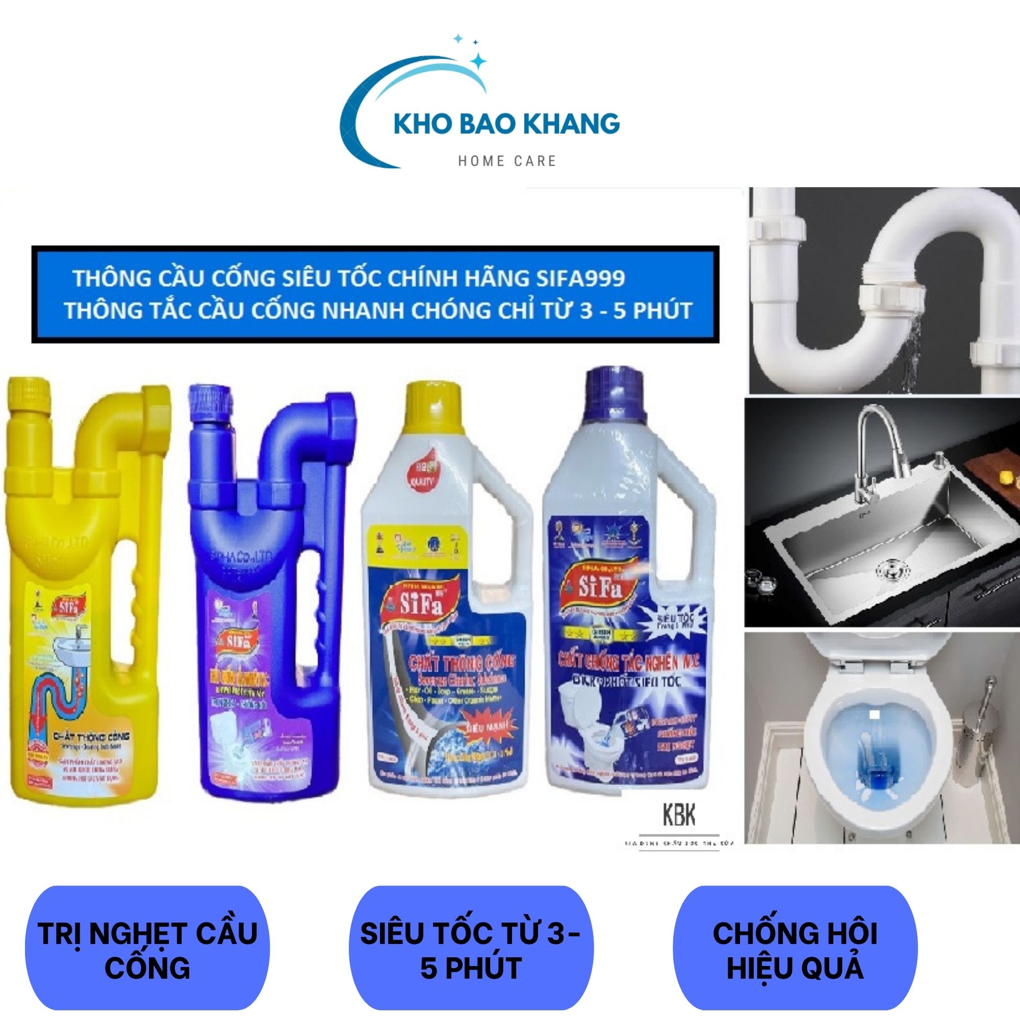 Thông Cống Siêu Tốc SIFA, Chất Thông Bồn cầu Trị Nghẹt, Hiệu Quả Sau 3-5phút trọng lượng 700gr/1400gr/1600gr