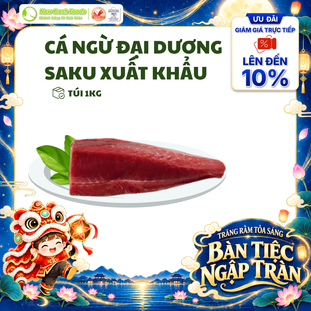 [HỎA TỐC HCM] Cá Ngừ Đại Dương Saku 3A (Phần Thăn Lưng) màu đỏ tươi, thịt dẻo nạc cao - Túi 1Kg