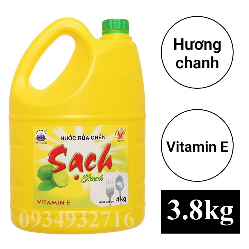 Nước Rửa Chén Sạch Hương Chanh 3.8kg - Vitamin E bảo vệ da tay