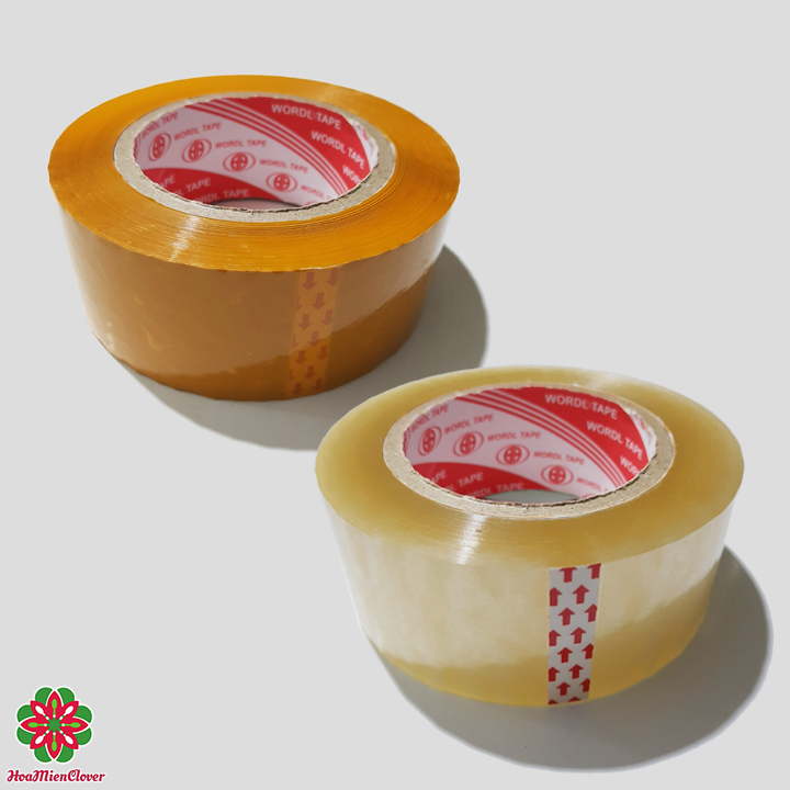 Băng Keo Dán Thùng 200 yard 4F8 Lõi Giấy 1 CUỘN cân nặng 330g - Nâu Vàng Đục | Trắng Trong Suốt - (Không bao gồm dao cắt băng keo)