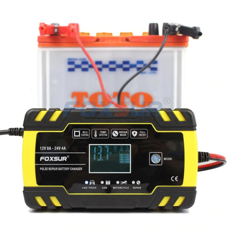 Bộ sạc bình acquy 12v 24v tự ngắt thông minh sạc bình ắc quy xe máy ô tô máy sạc bình acquy có khử sunfat chính hãng Foxsure