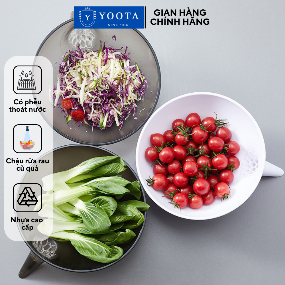 Chậu Rửa Rau Củ Trái Cây Ráo Nước Nhựa ABS Phễu Thoát Nước Đồ Dùng Nhà Bếp Thông Minh