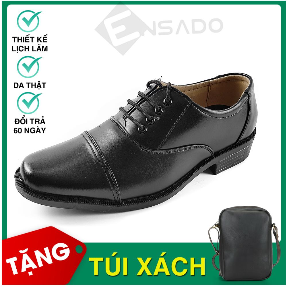 [ Giày Ngành ] Giày Nam Da Thật Kiểu Dáng Bộ Đội Đẹp Lịch Lãm Sang Trọng Ensado QD0119 (Đen) + Tặng túi xách da