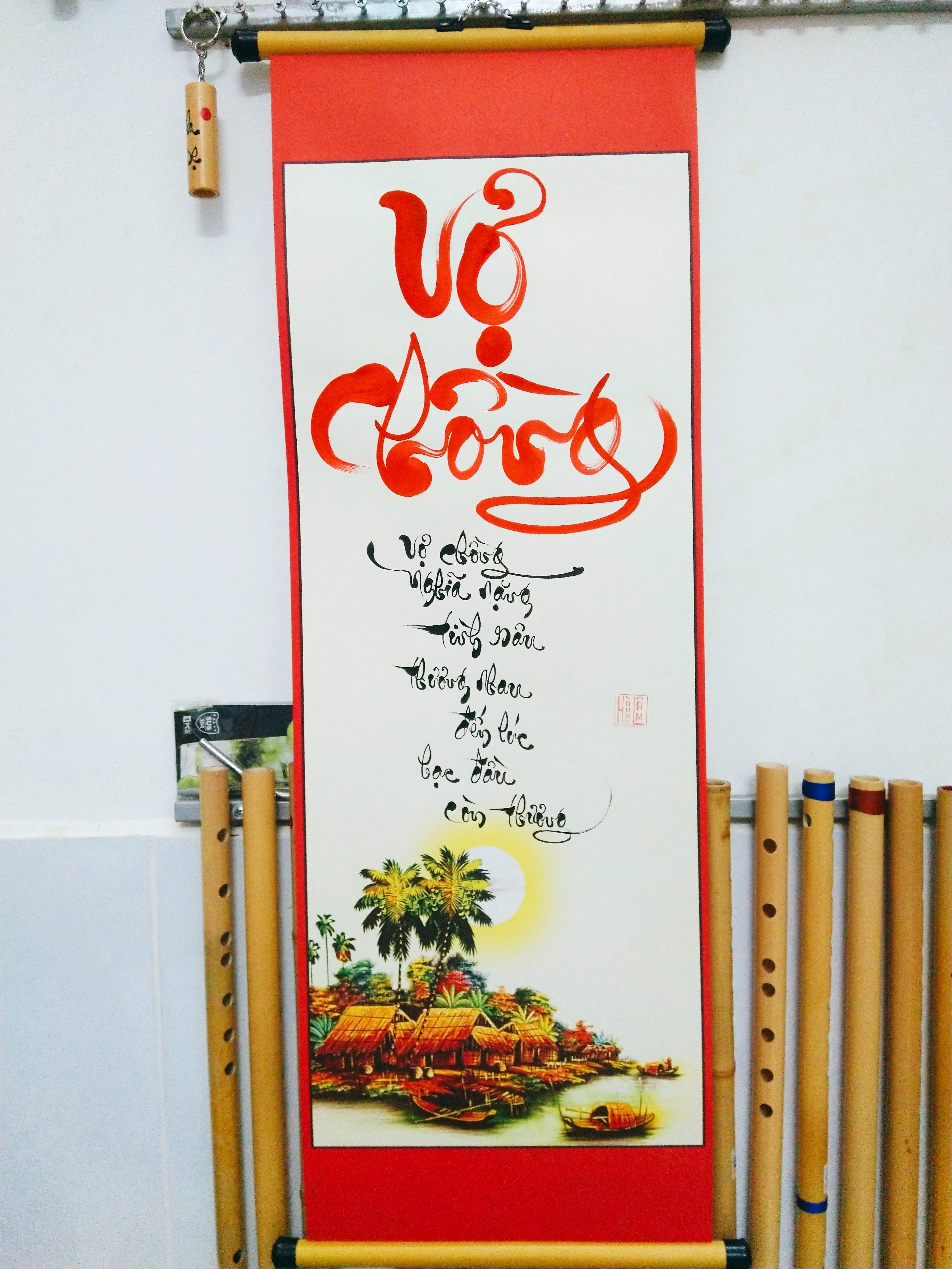 TRANH THƯ PHÁP ĐẸP - CHỮ VỢ CHỒNG (cảnh quê hương) Xưởng Sáo Hoàng Lâm