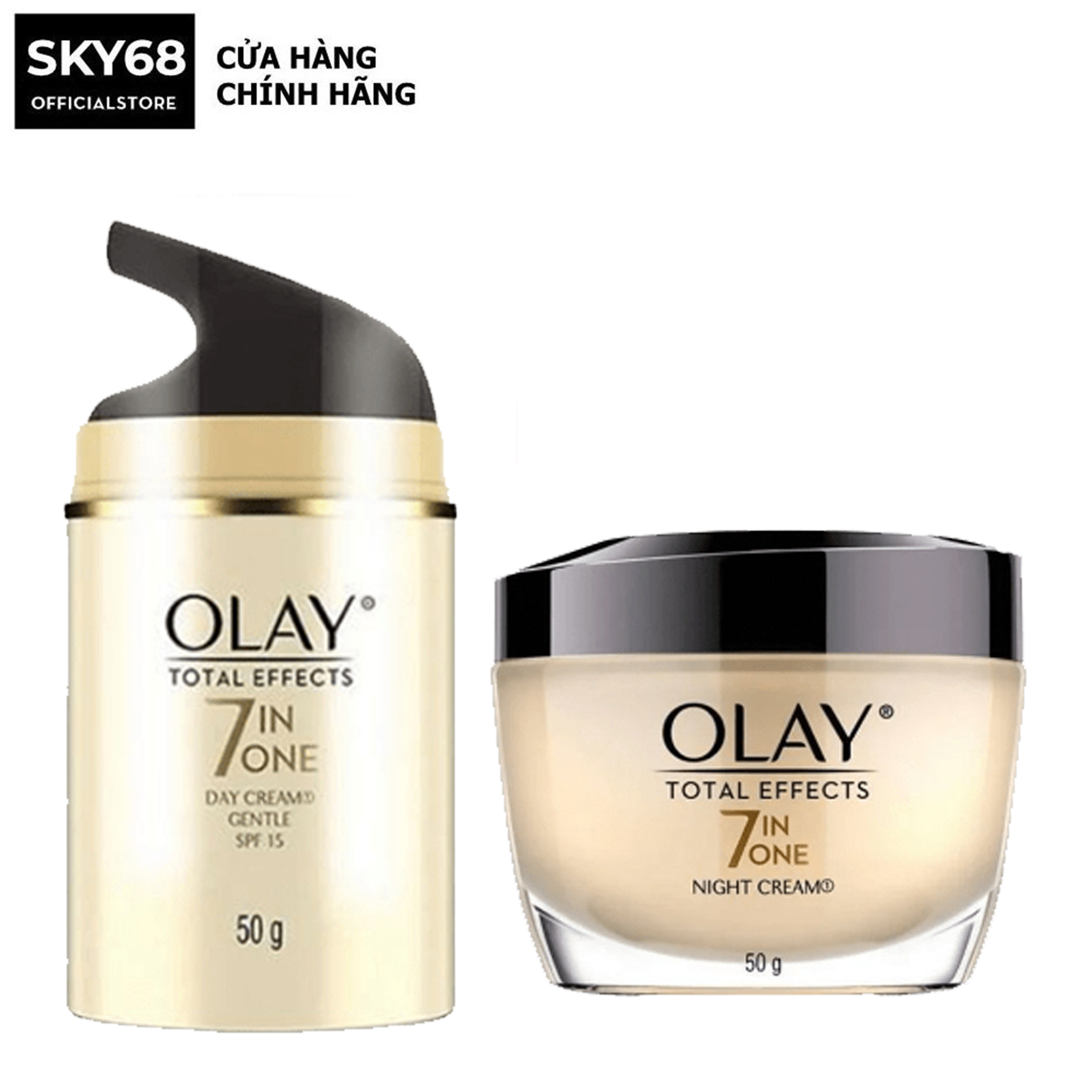 COMBO 2 Kem Dưỡng Ngày & Đêm Phục Hồi & Ngăn 7 Dấu Hiệu Lão Hóa OLAY TOTAL EFFECTS 50G X2
