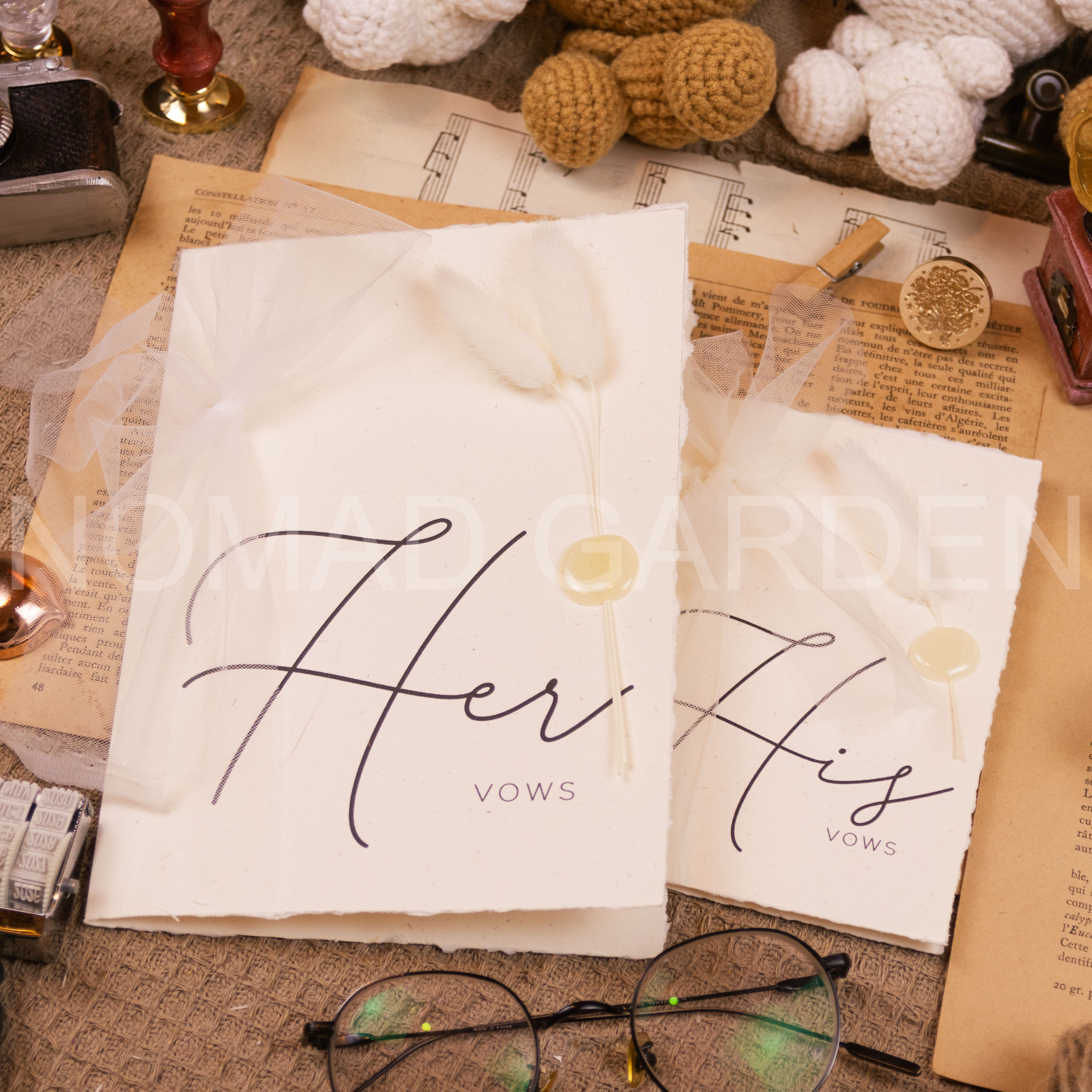 Mẫu 5 - thiệp gập his vows - her vows vintage for wedding - handmade by nomad garden