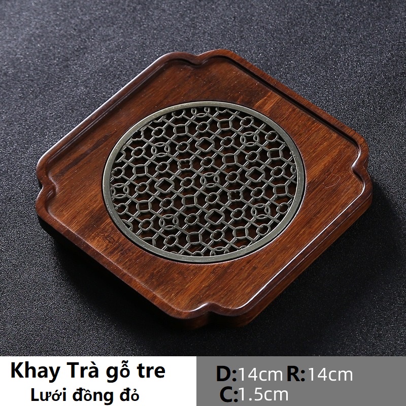 Khay trà gỗ tre già & ray đồng đỏ - bàn trà gỗ tre - khay trà đạo gỗ tre cao cấp - gỗ dày và thơm