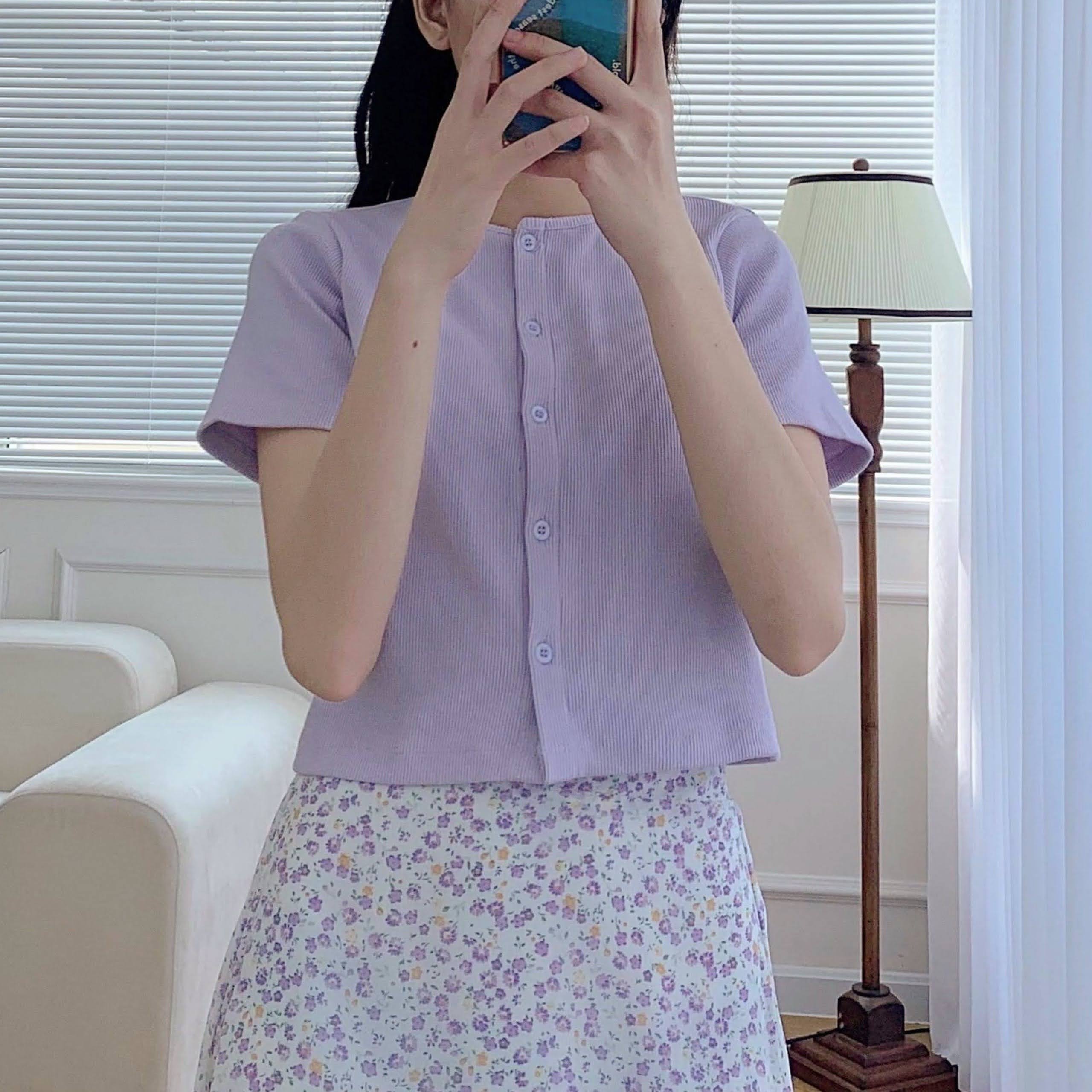 Áo thun tay ngắn cổ tròn phối nút basic nhiennhienvintage BT111
