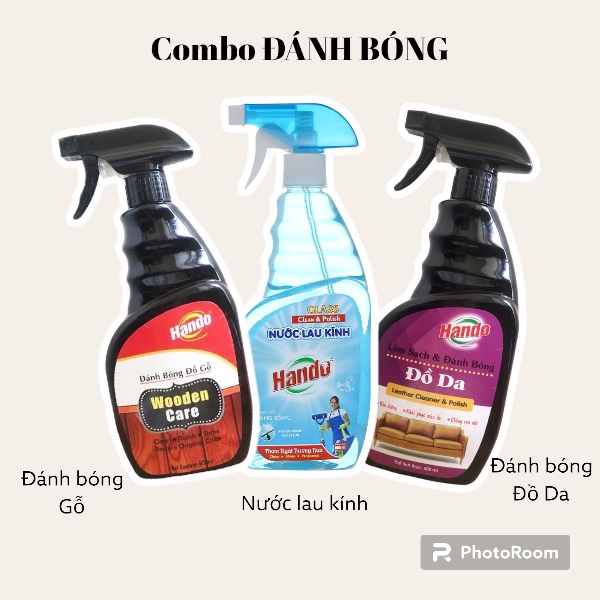 Combo 3 sản phẩm đánh bóng đồ gỗ + đánh bóng đồ da + nước lau kính - tiết kiệm tối đa