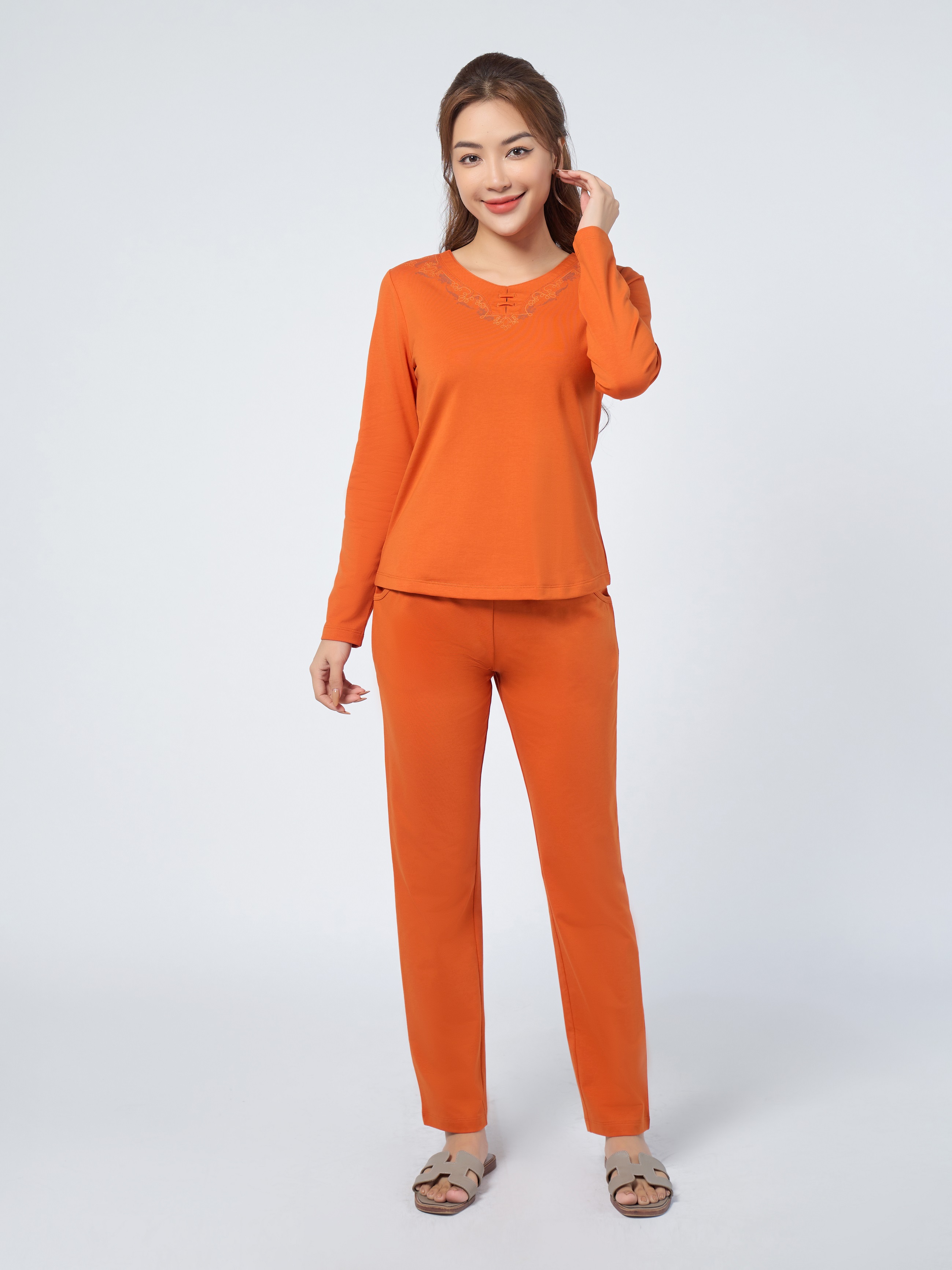 Winny - bộ đồ tay dài quần dài cotton nữ mặc nhà 2mncv22608d