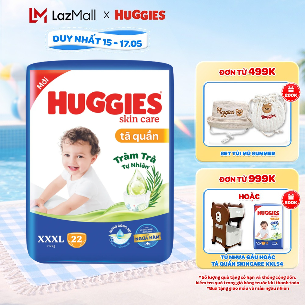 Combo 4/Tã quần HUGGIES SKINCARE JUMBO XXXL22 (Trên 17kg) - Gói 22