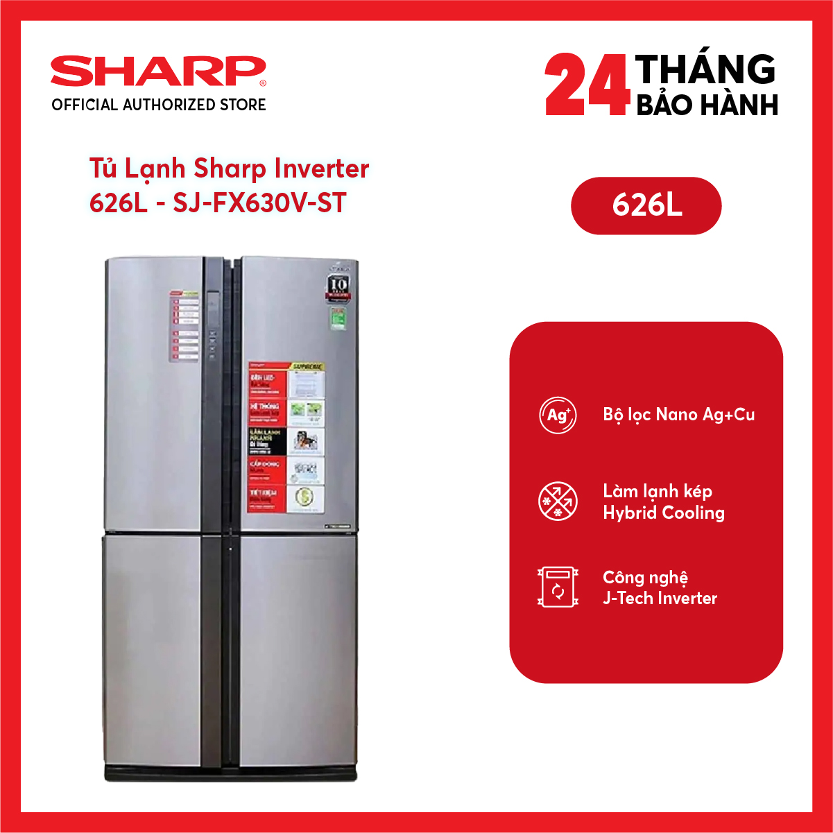 Tủ lạnh sharp inverter 626 lít sj-fx630v-st