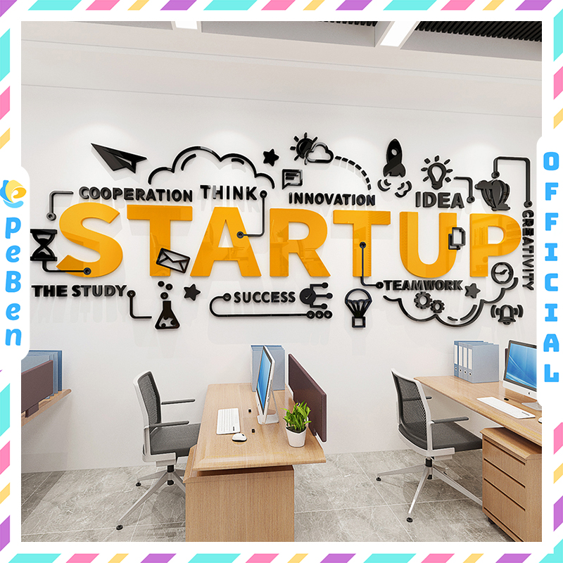 Tranh mica dán tường Khẩu Hiệu Start Up - IDEA trang trí Văn Phòng, Công Ty