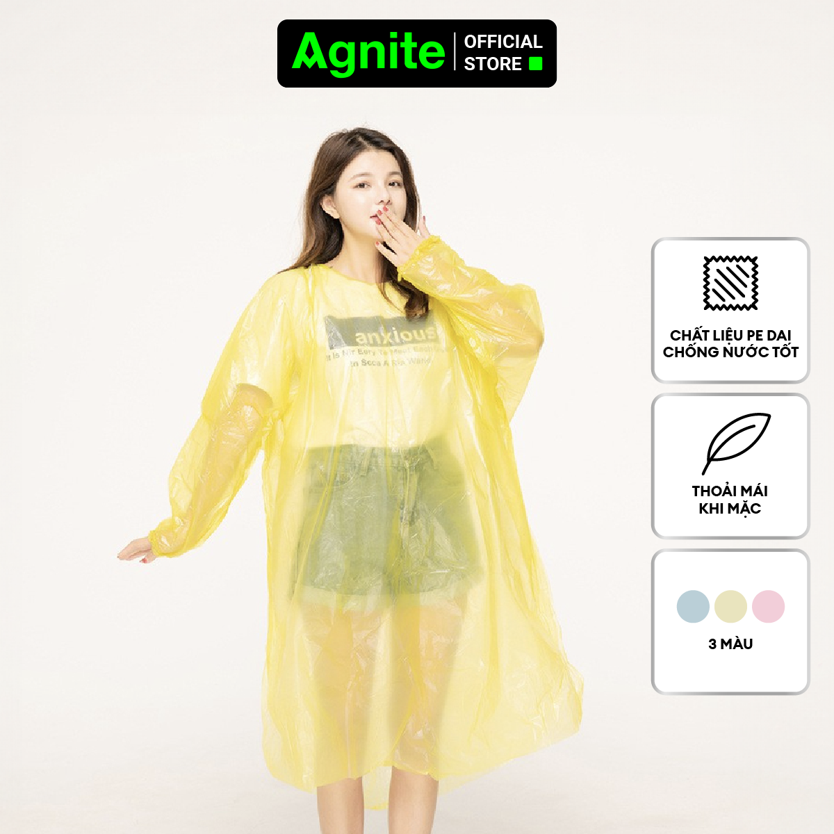 Áo mưa thiết kế thời trang Agnite - Chất liệu PE siêu dai